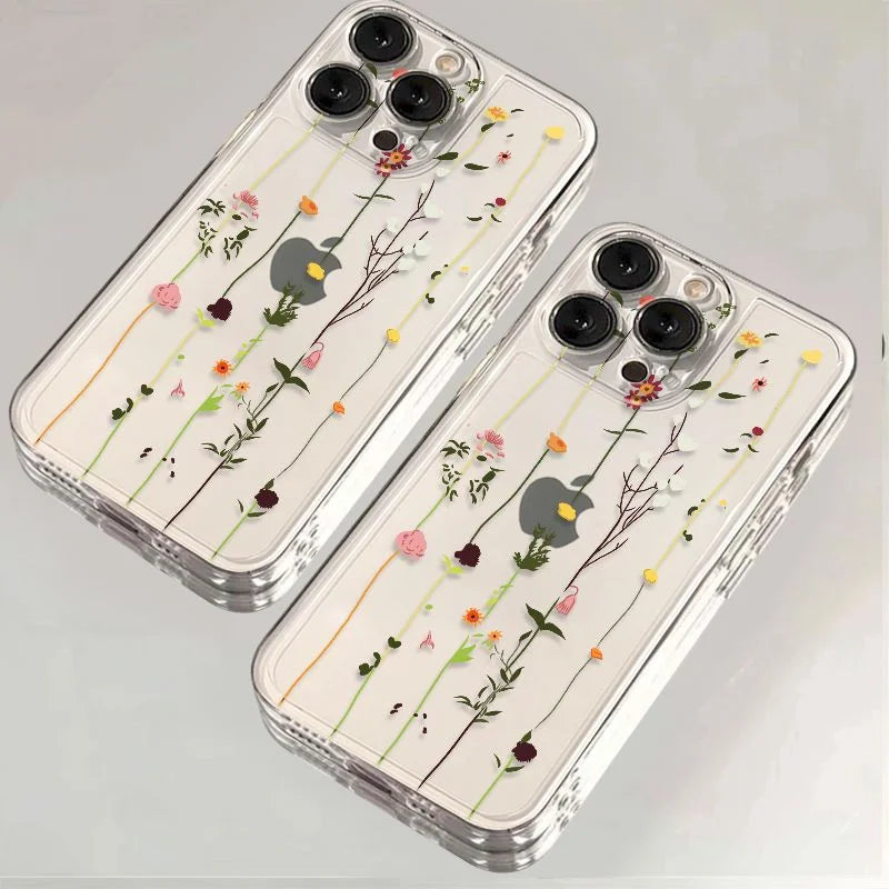 Flower Clear Phone Case for iPhone 16 15 14 Pro Max 15 14 16 Plus Mini Transparent Shockproof Back Cover
