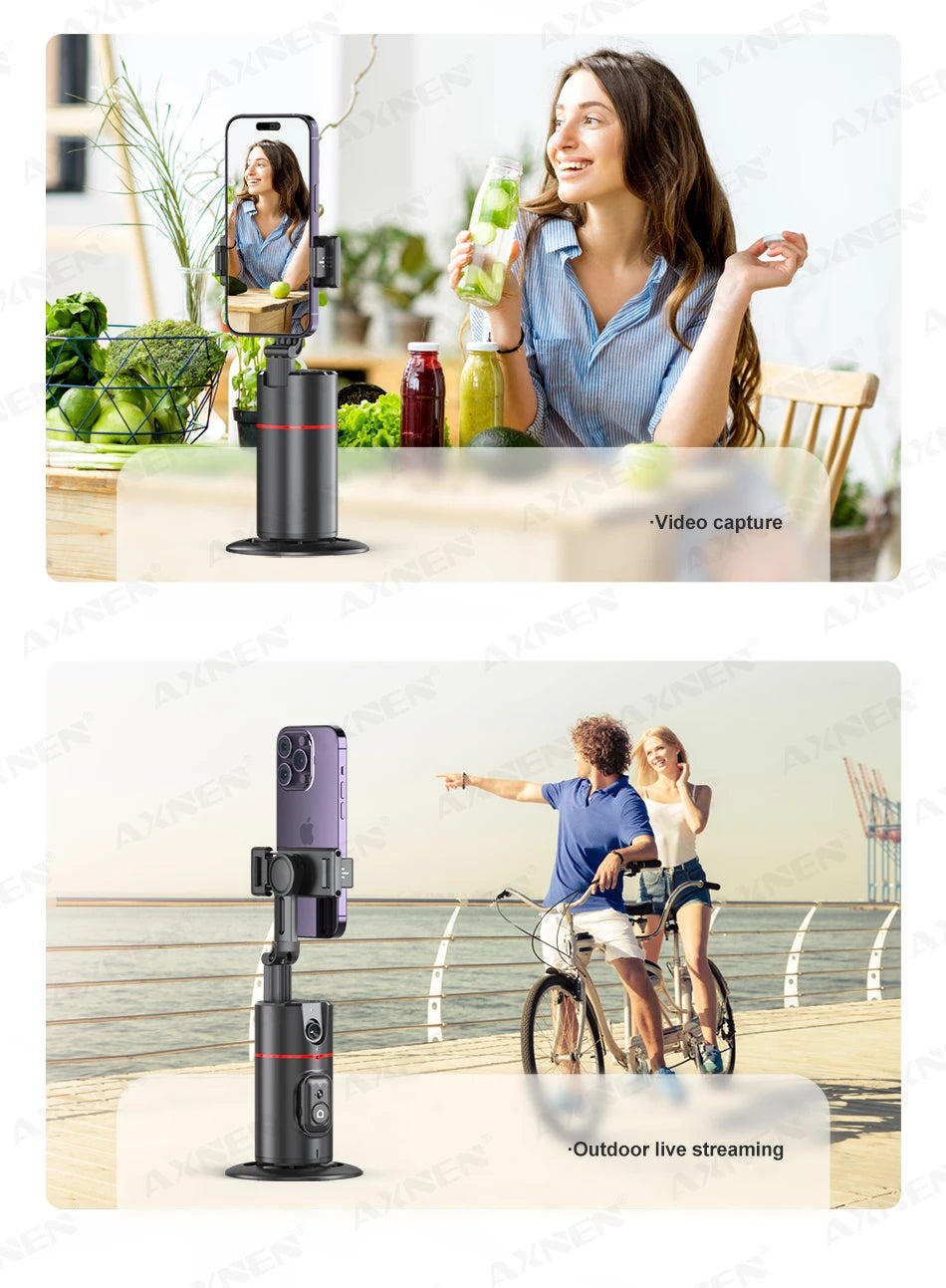 P02 360 Rotation Follow-up Gimbal Stabilizer Monopod Desktop Tracking Gimbal with Remote for Phone Live Photography