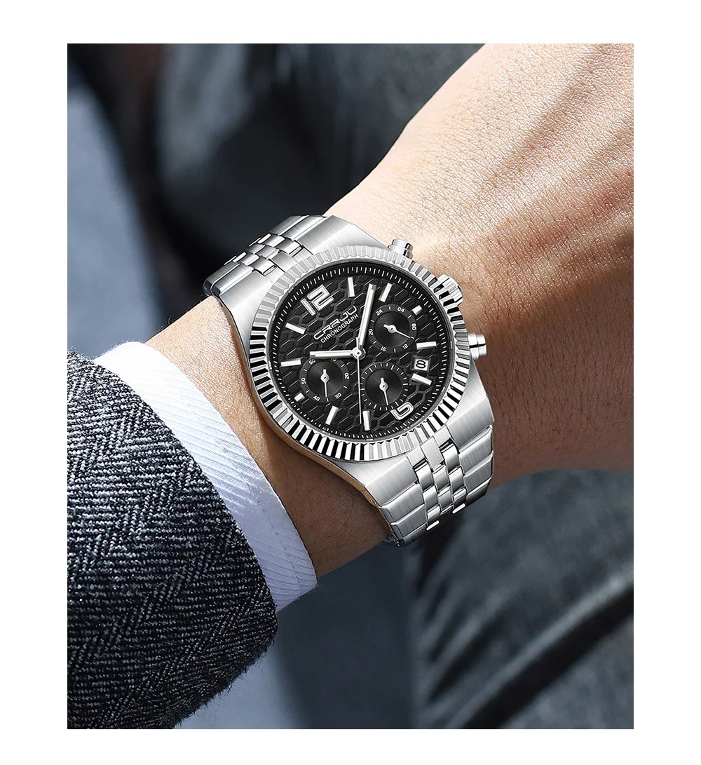 Classic Men's Automatic Date Watch Stainless Steel Quartz Elegant Round Case Luminous Versatile Fashion Night Light 2323
