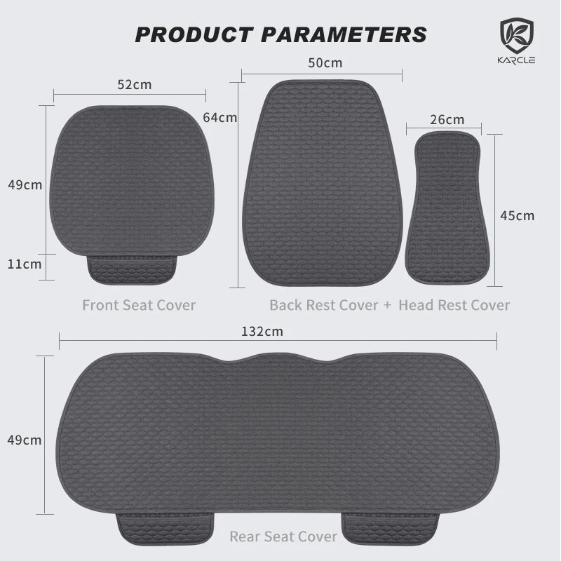 Karcle Car Seat Cover Full Set Front Rear Linen Car Cushion Breathable Universal Seat Pad Auto Protector Mat Interior Accessory