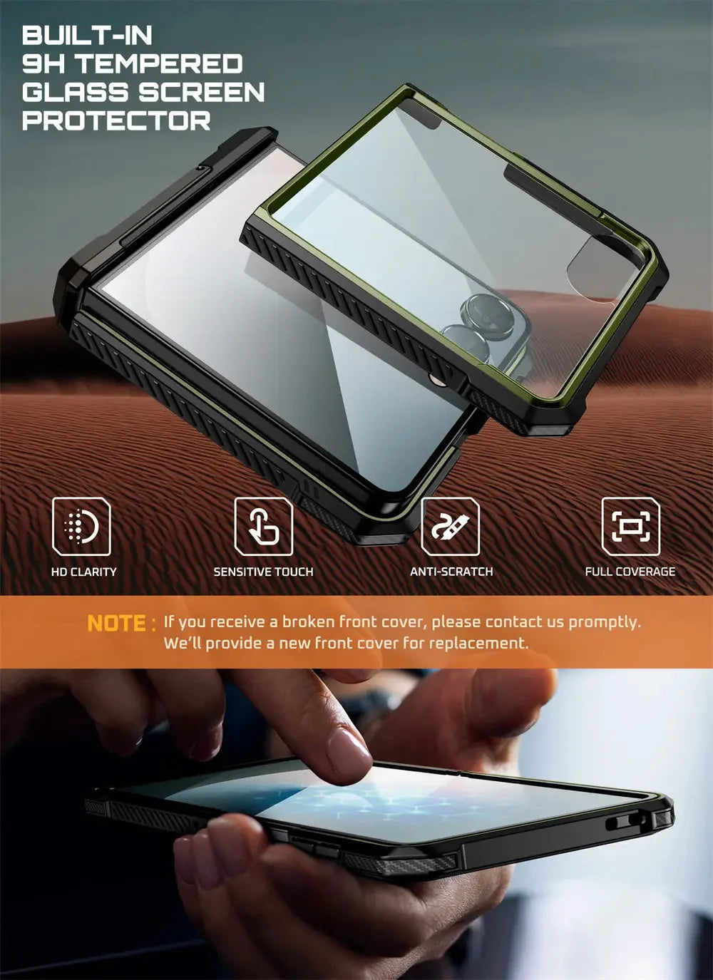 For Samsung Galaxy Z Flip 7 Case UB Grip Military-Grade Rugged Back Phone Case with Stand & Front Screen Protector