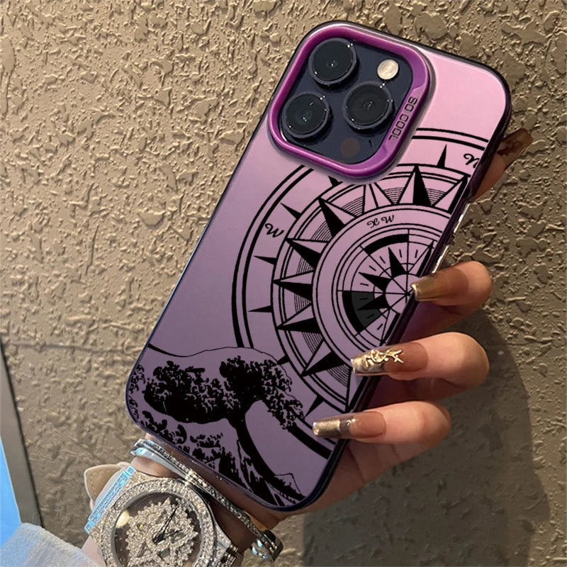 Fashion Vintage Compass Phone Case for iPhone 16 16E 14 15 Pro Max Hard IMD Shockproof Cover