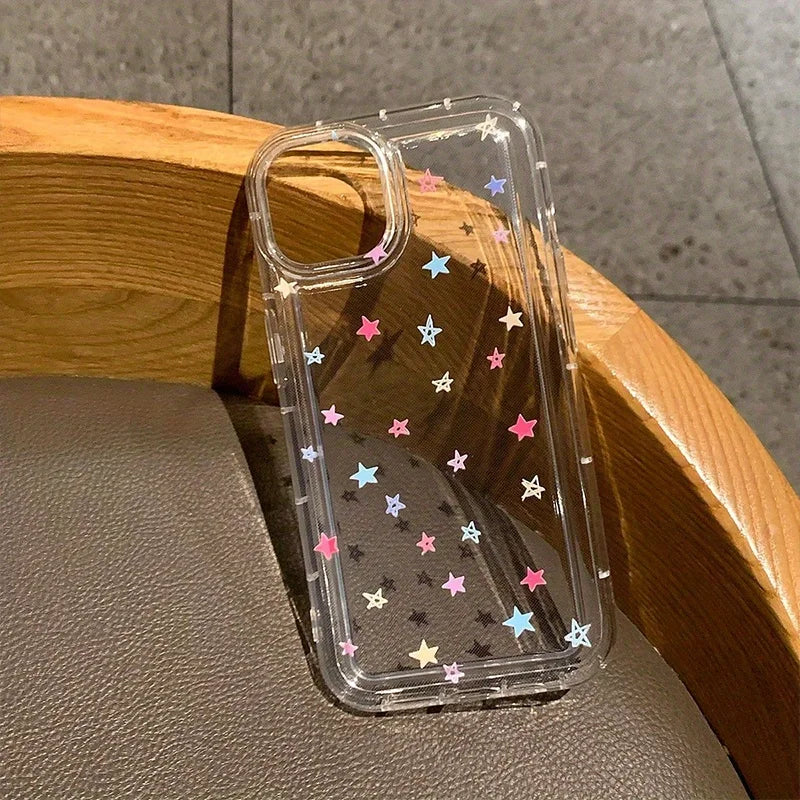 Colorful Star Clear Soft Phone Case For iPhone 17 14 15 16 Pro Max Air 16E Anti-Fall Protection Cover