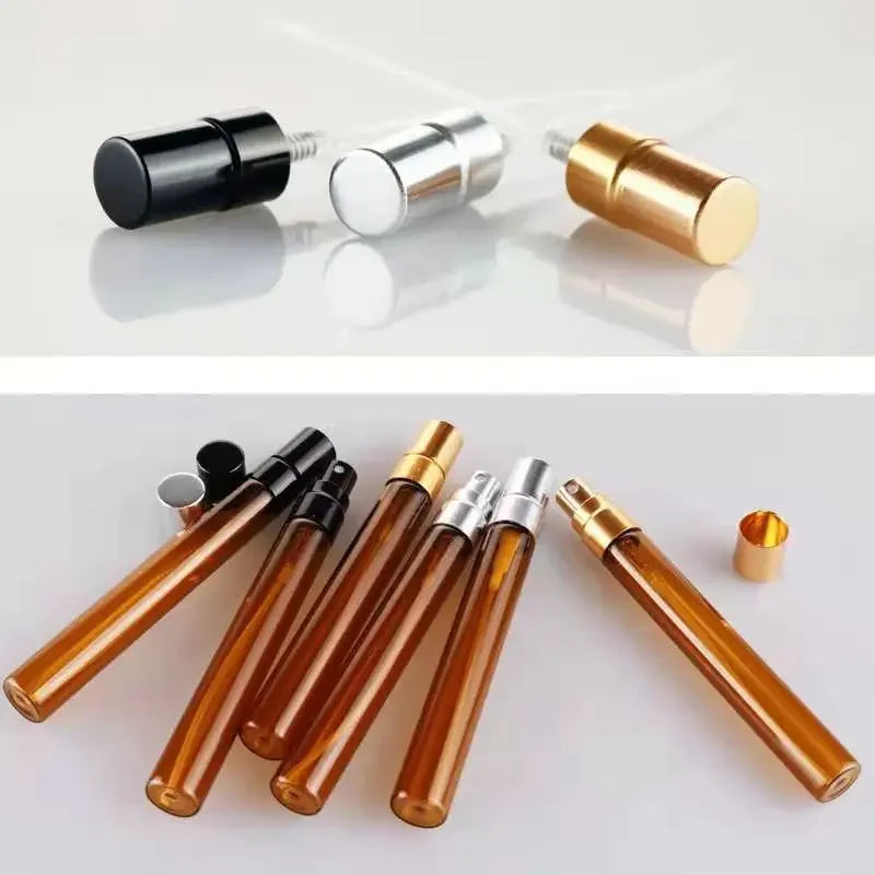 50pcs/lot 2ml 3ml 5ml 10ml Amber Glass Perfume Bottle with Atomizer Empty Cosmetic Containers