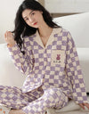 Women’s Winter 100% Cotton Pajama Set – Loose Fit, Turn-Down Collar, Long Sleeves, Cute Pink