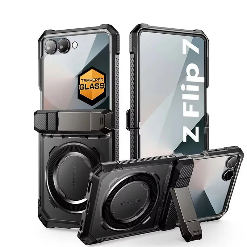 For Samsung Galaxy Z Flip 7 Case UB Grip Military-Grade Rugged Back Phone Case with Stand & Front Screen Protector