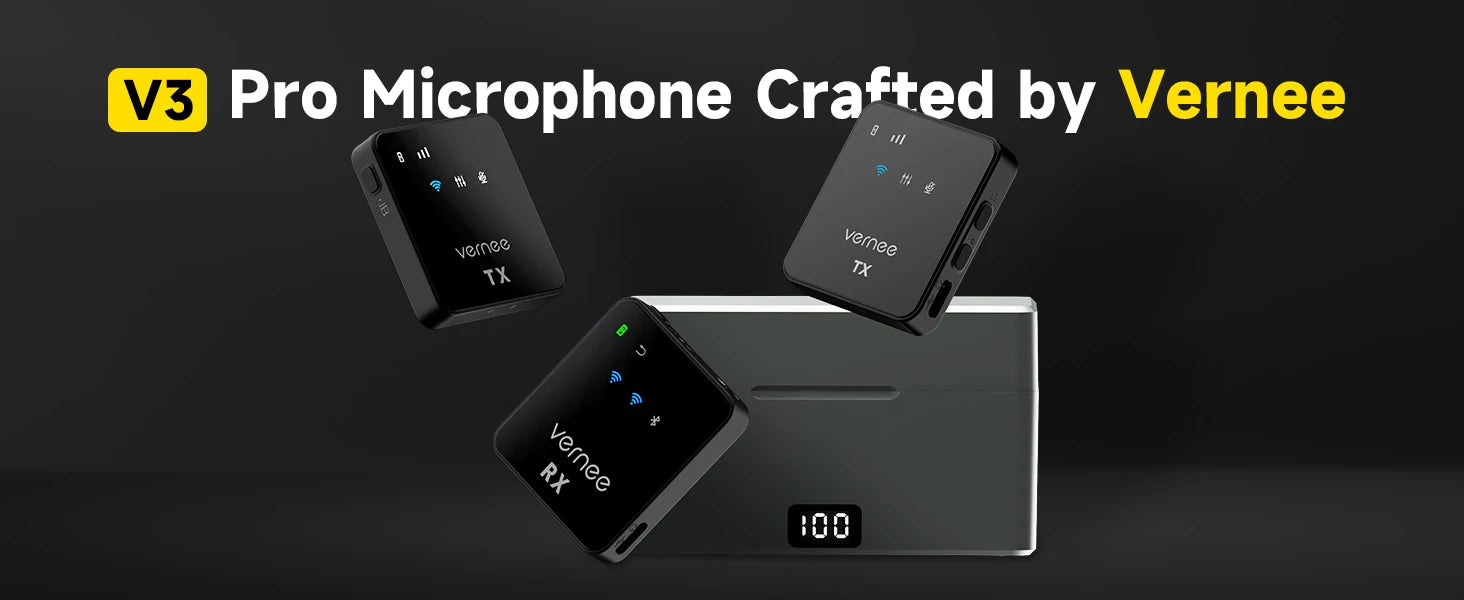 V3 Wireless Microphone Lavalier 180m Range Noise Cancellation Mini Mic for iPhone Camera 20H Battery for Photography Vlog