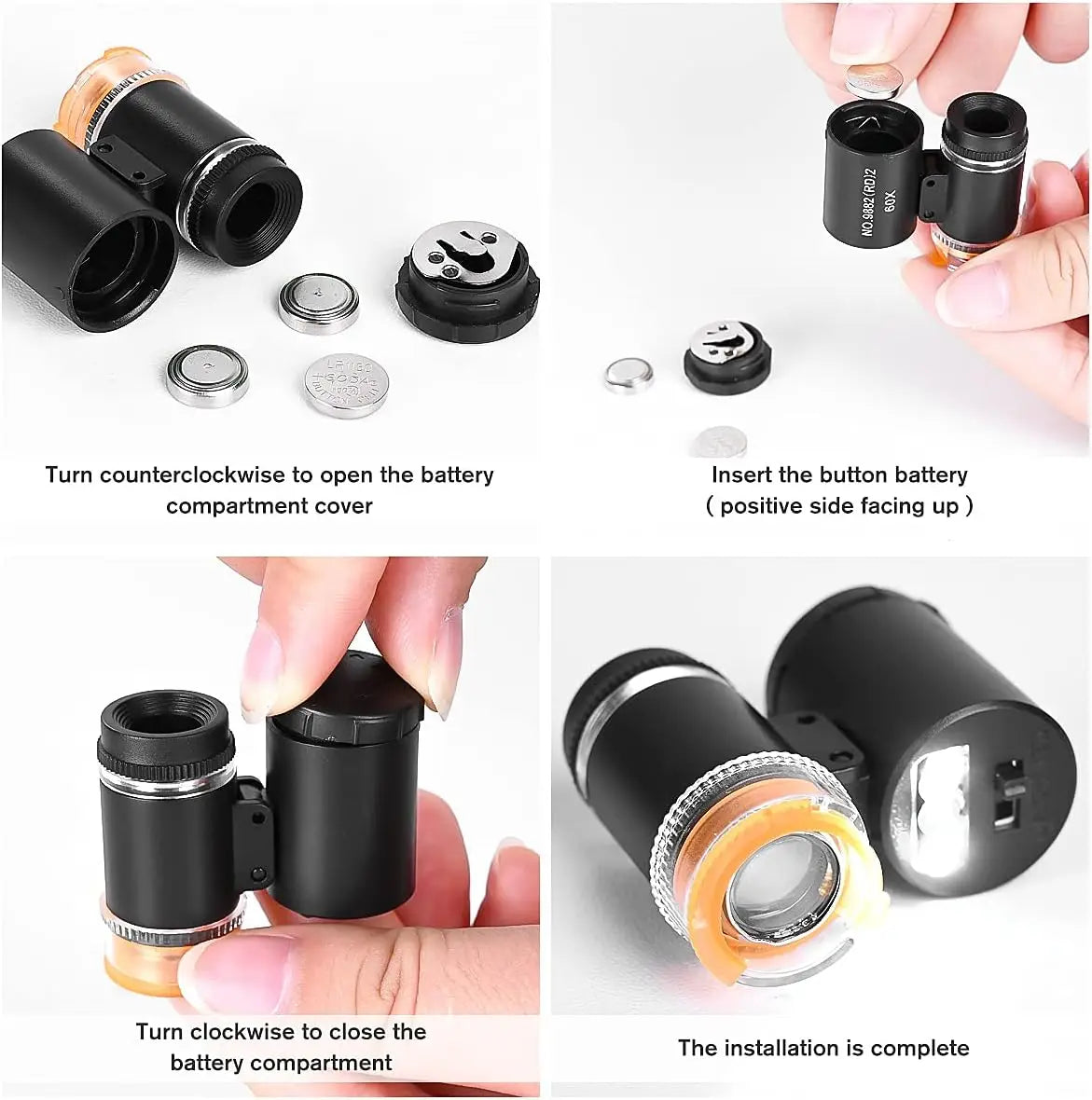 60X Mini Pocket Microscope LED UV Jewelry Loupe Magnifier