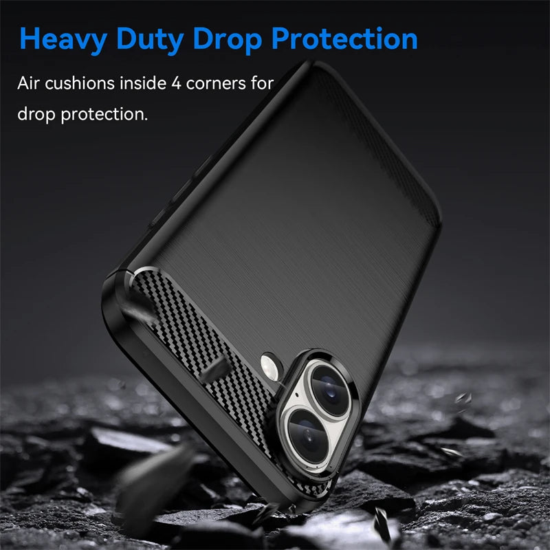 For iPhone 16 Case Silicone Carbon Fiber Protector Case For iPhone 16 Pro Max 16 Plus Cover Shockproof Rubber TPU Cover Case