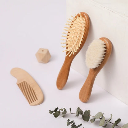 Let's Make Baby Care Hair Brush For Kids Girl Bath Showerb Pure Natural Wool Wooden Comb Hairbrush Infant Newborn Massager