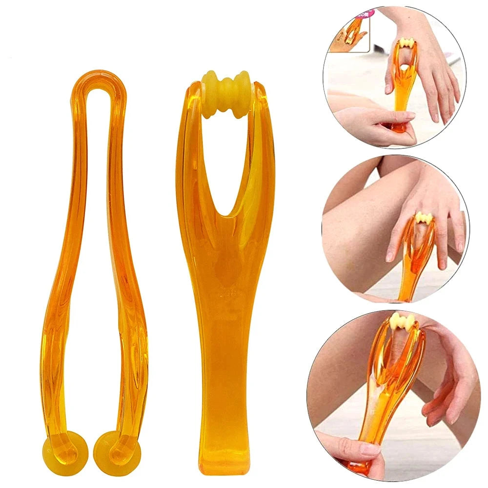 Orange Finger Joints Massager Hand Handheld Blood Circulation Tool Stress Relief Plastic Care Relax Double Rubber Roller Massage