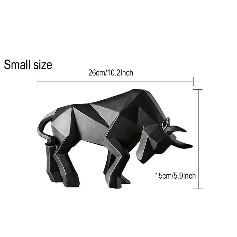 Geometric Resin Bull Statue Bison Sculpture Decoration Abstract Animal Figurine Room Desk Home Decoration Gift