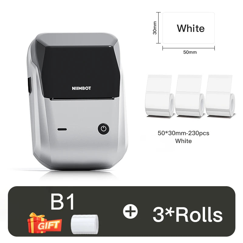B1 Thermal Label Printer, Bluetooth Wireless Sticker Maker 20–50mm, Portable Inkless Barcode & QR Code Label Printer