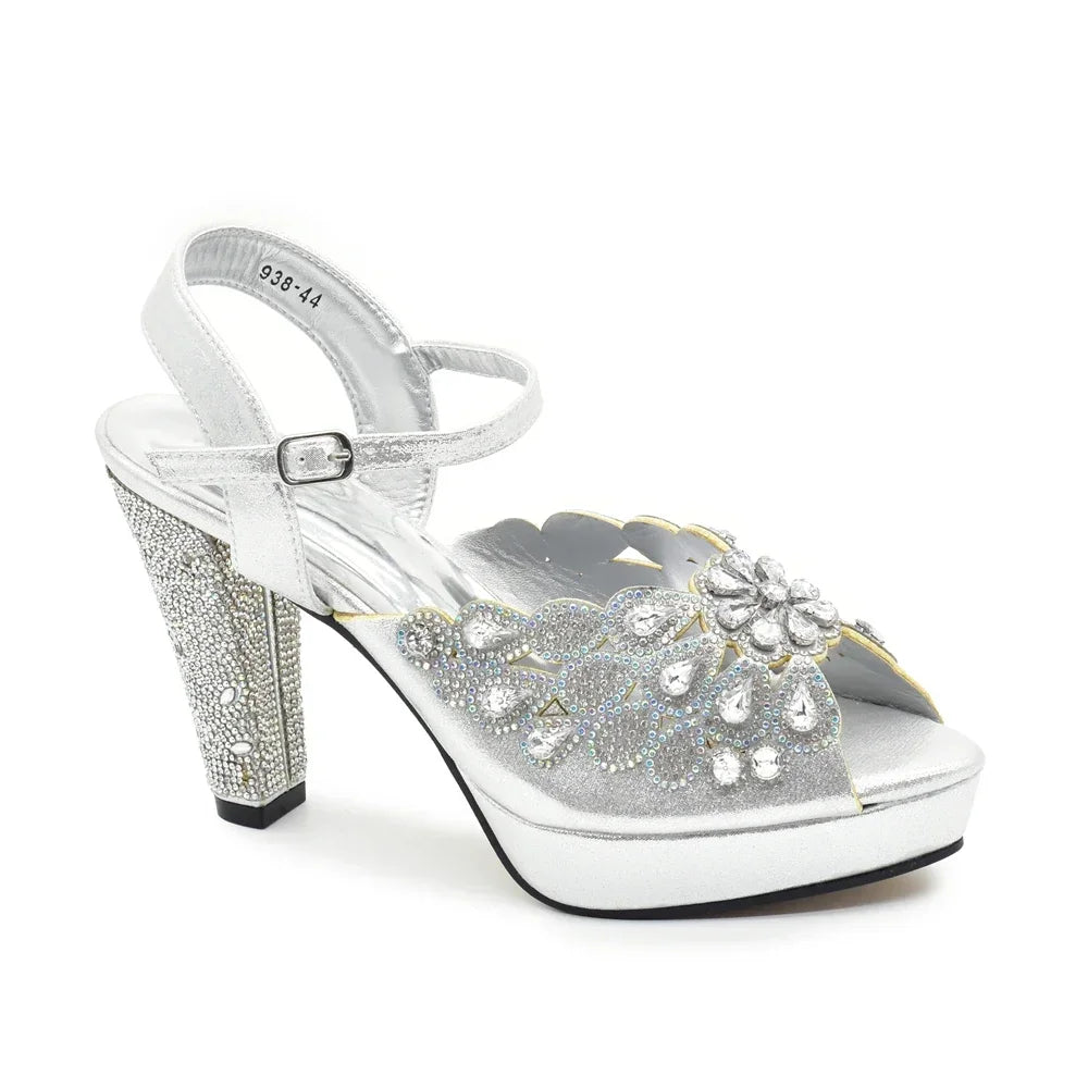 New Design Italian New Party Fashion Color Buckle High Heels Italian Women Pumps Decorated with Rhinestone Luxury Wedding Shoes