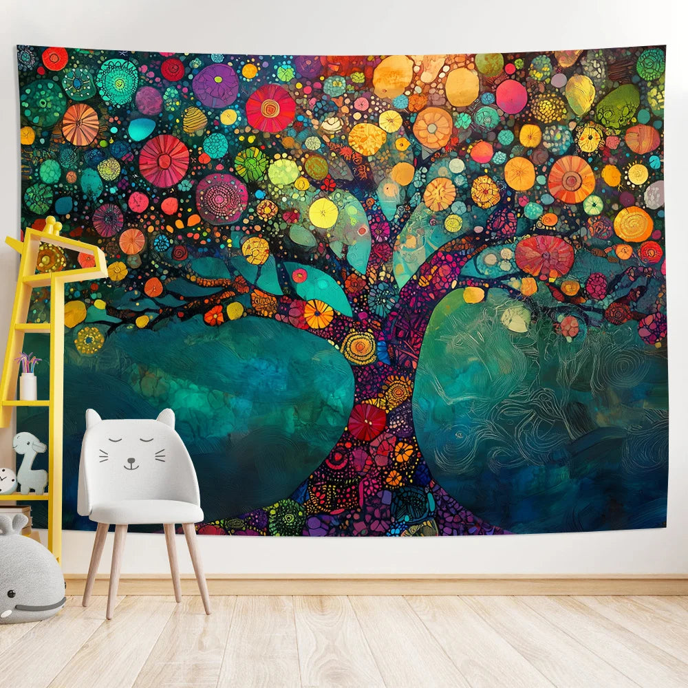 Tree of Life Art Tapestry Rainbow Canopy Living Room Sofa Backdrop Bohemian Home Art Room Decor