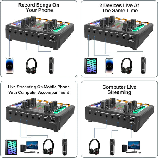 Audio Interface With DJ Mixer Live Sound Card Effects And Voice Changer