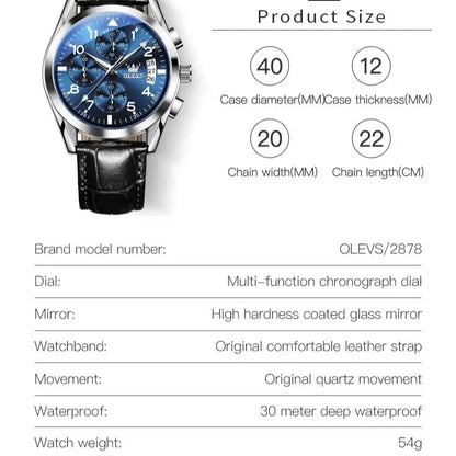 Leather Strap Watch Three Small Dials Multifunctional Date Waterproof Business Fashion Quartz Watch for Men Original