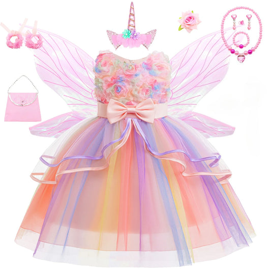 Unicorn Flower Rainbow Tiered Princess Gown