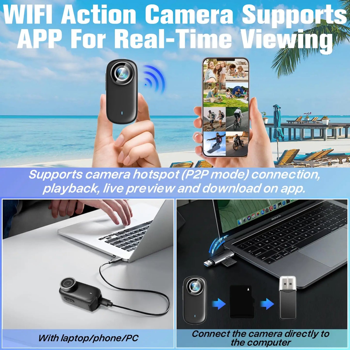 4K Mini Thumb Sports Camera Waterproof Magnetic Pocket Action Camera Wearable Body Cam for Motorcycle Helmet Cycling
