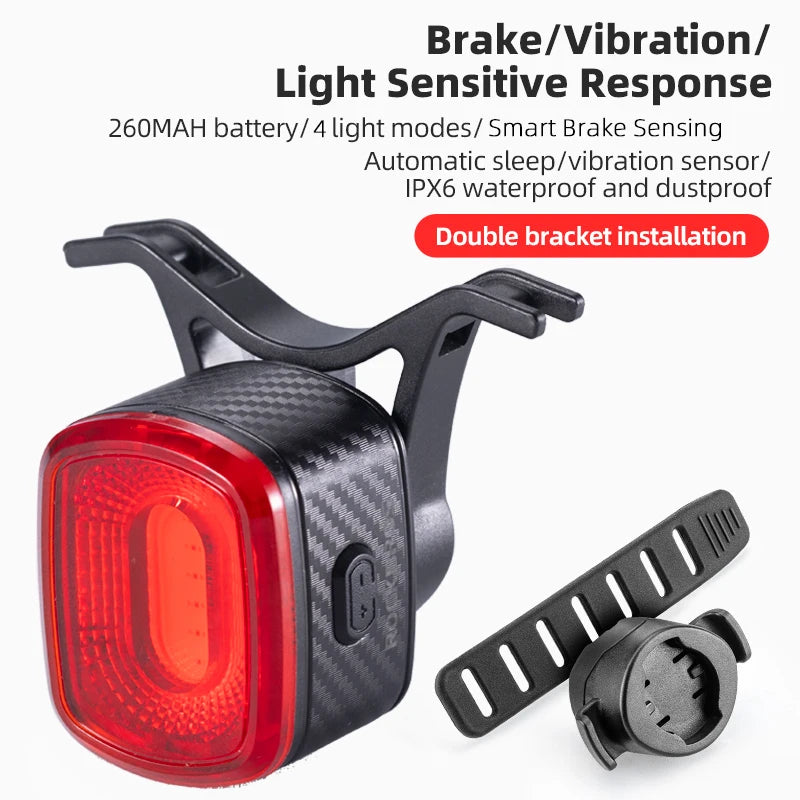Smart Bicycle Brake Light IPx6 Taillight Type-C Bike Tail Rear Light Auto Stop LED Riding Warning Cycling Light