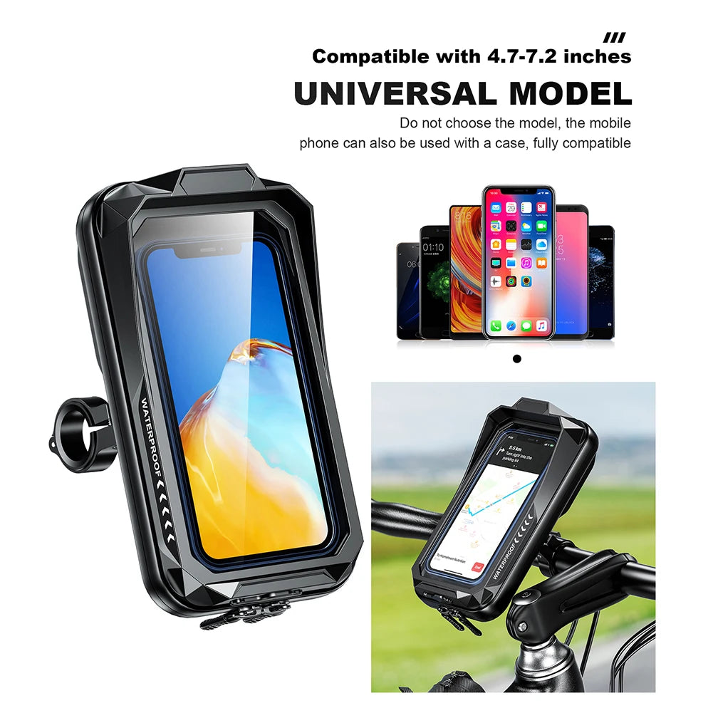 Waterproof Bike Bicycle Phone Case Universal Motorcycle Handlebar Phone Holder Stand Motorbike Scooter Cell Phone Mount Bracket