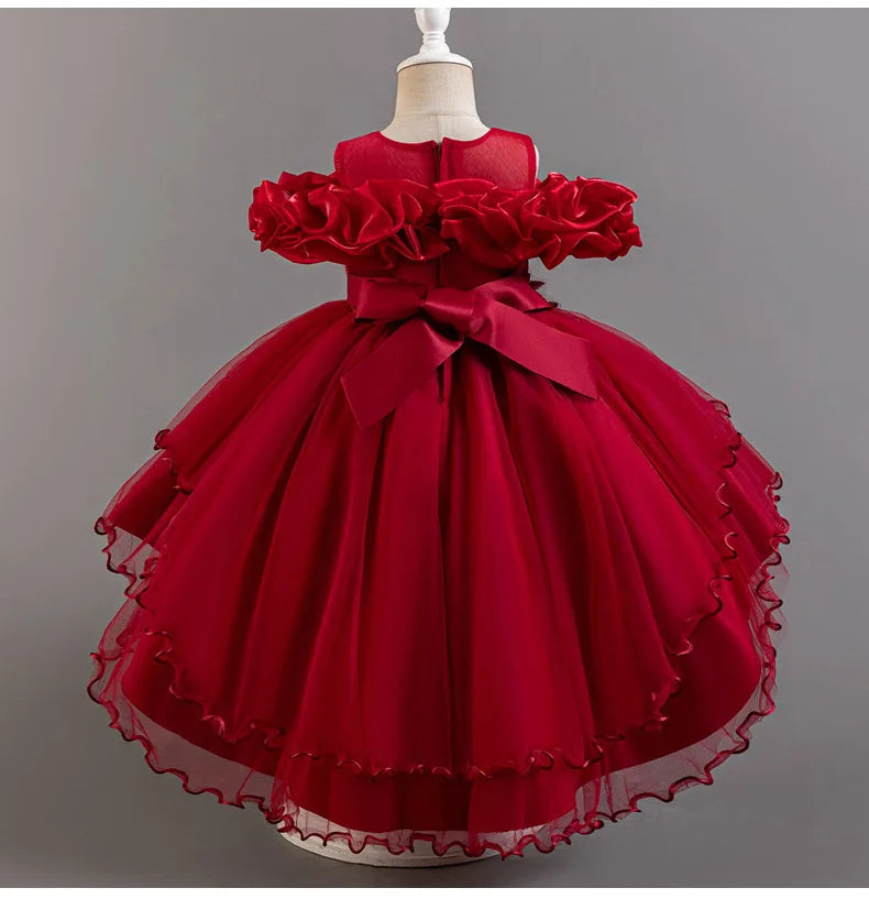 Luxury Off-Shoulder Gown with Train for Girls  Tulle Dress for Fashion Walk Show & Pageants