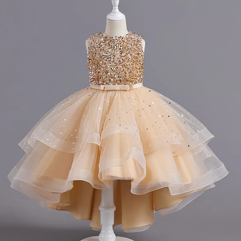 Sleeveless Ball Gown with Train Pageant and Recital Dress
