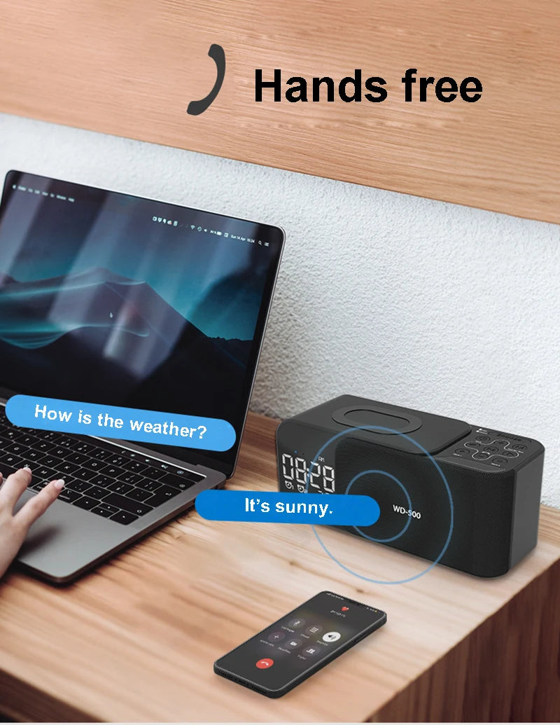 15W wireless charging Dual alarm clock home Bluetooth speaker with night light Bluetooth subwoofer temperature display FM/TF/AUX