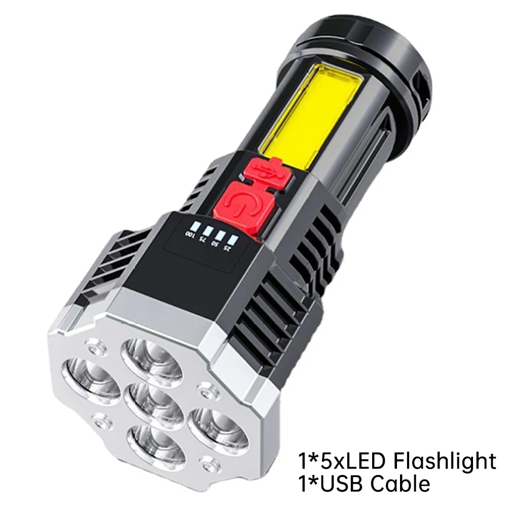 High Power 7 LED Flashlight Rechargeable USB Torch with COB Side Light Portable Outdoor Work Lamp