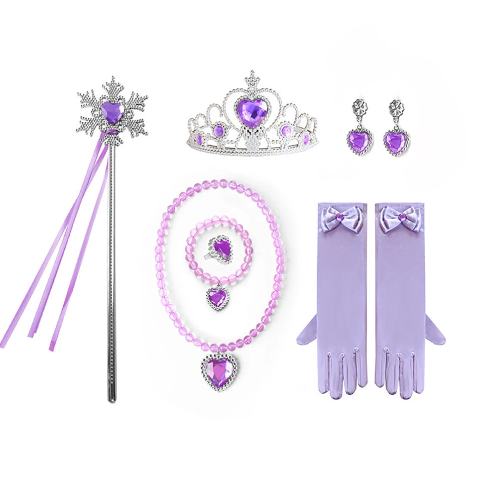 Rapunzel Princess Accessories Gloves Wand Crown Jewelry Set  Kid Wig Necklace Braid for Princess Dress Clothing Cosplay Dress UP