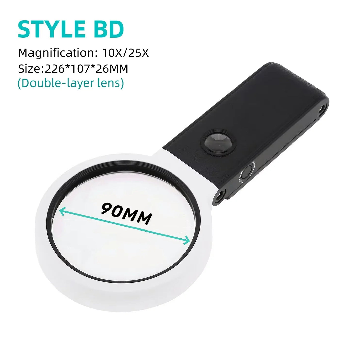 3X 5X 25X LED Handheld Magnifying Glass with Stand Foldable Reading Magnifier