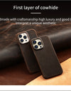 for Magsafe Case for iPhone 15 16 Pro Max 16Pro Retro Luxury Full Grain Cowhide Genuine Oiled PULL-UP Leather Magnetic Cover