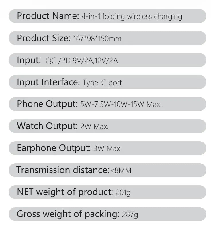 4 in 1 Foldable Wireless Charging Station For iPhone 16 15 14 13 12 Apple Watch 7/6 For Samsung Galaxy Watch Chargers 4/3