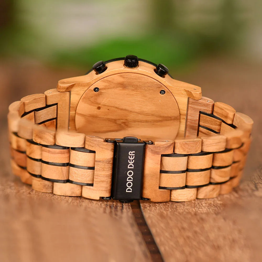 Wood Watch Calendar Multifunctional Fashion Wrist Quartz Customizable Engraving