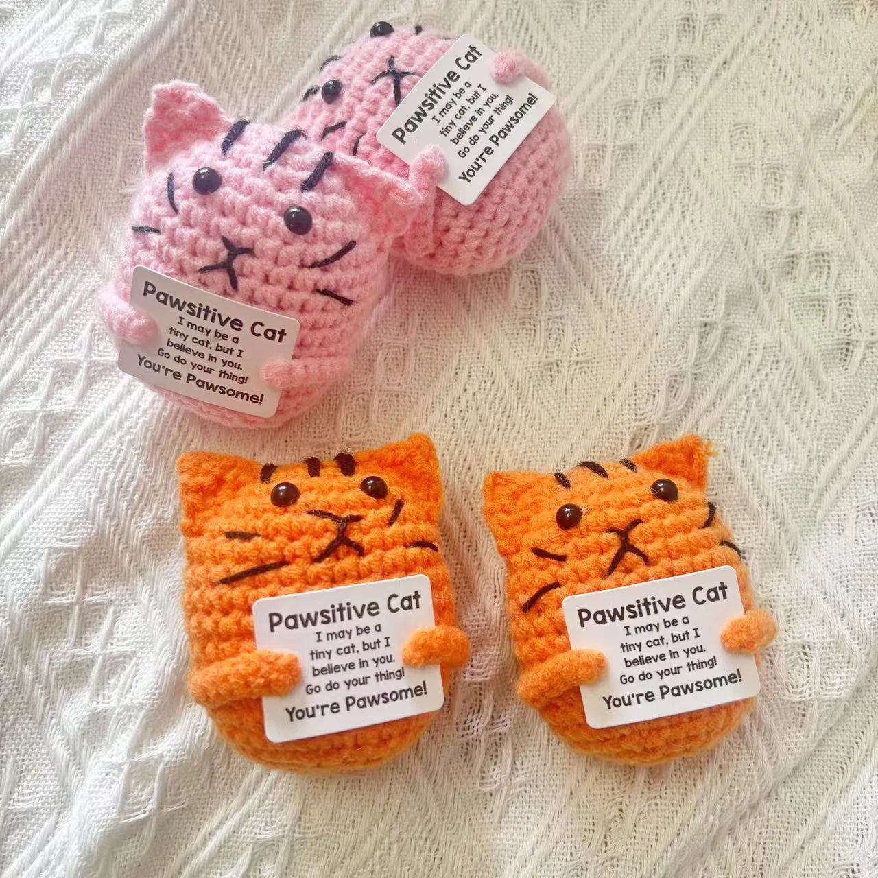 3 Pcs Positive Energy Cat Hug Pocket Doll Mini Handmade Plush Wool Knitting Doll With Card Funny Christams Gift Home Room Decoration