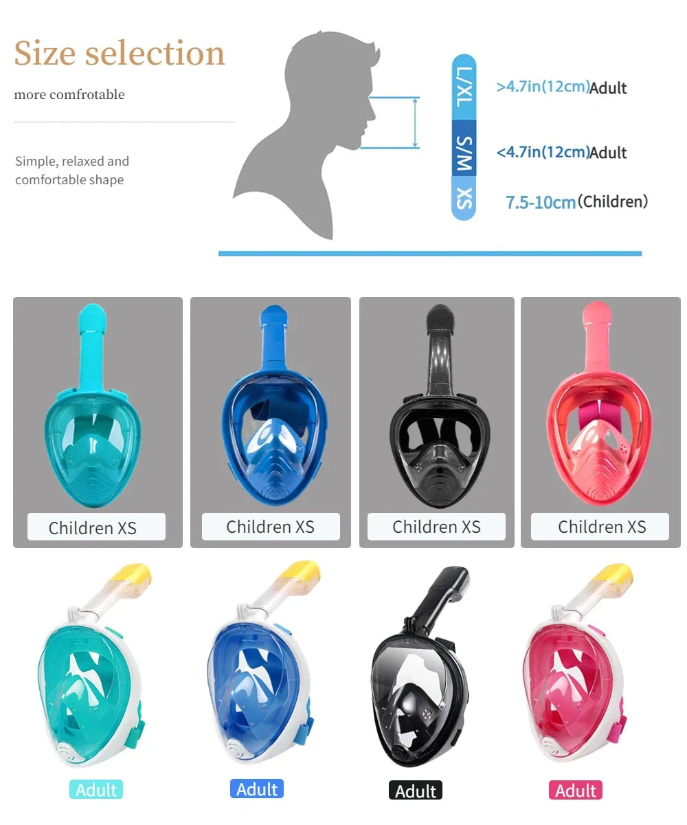 Underwater Snorkeling Full Face  Swimming Mask Set Scuba Diving Respirator Masks Anti Fog Safe Breathing for Adult