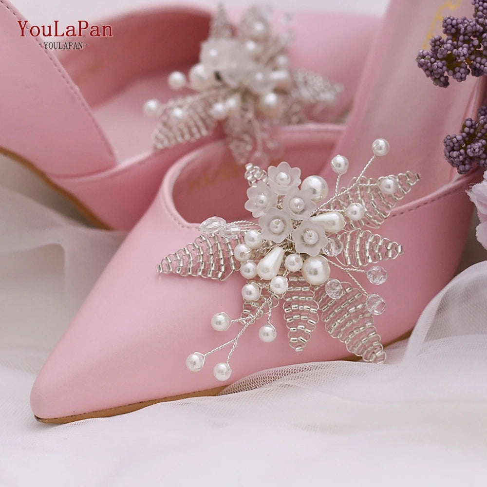 Wedding Flower Shoe Clip Pearl Shoe Buckle Bride Metal Shoes Ornaments Accessories Tiny Beaded Shoes Buckle