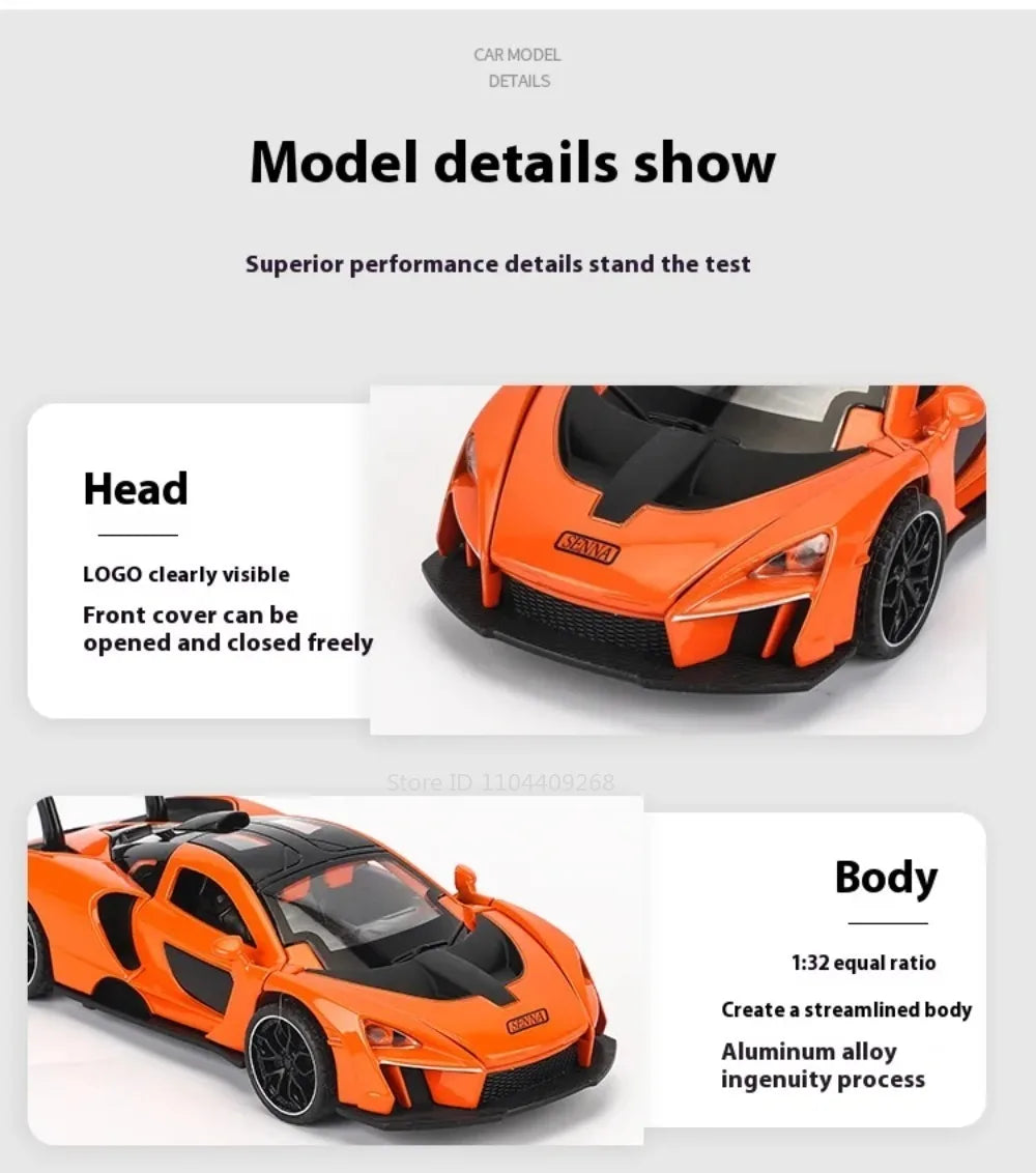 1:32 Scale Senna P1 Alloy Car Model Toy Simulation Sound Light Supercar Diecast Metal Vehicles Collection Birthday Gifts