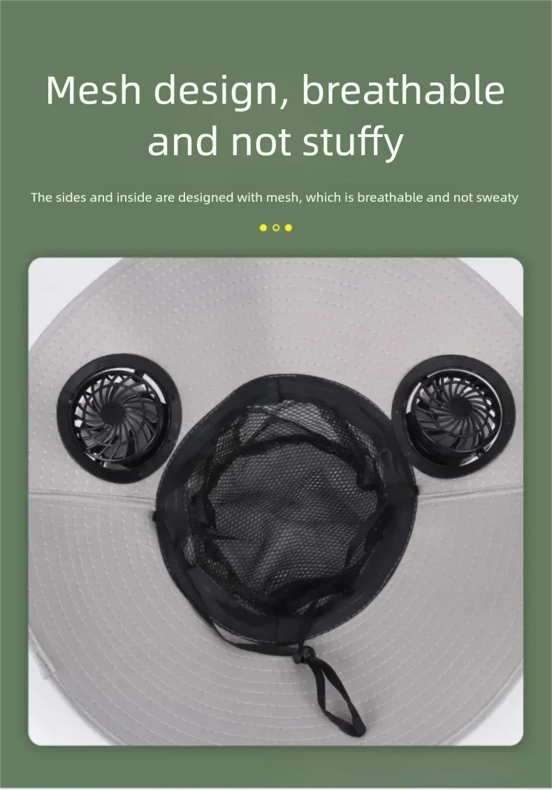 Wide Brim Solar Fan Hat With Dual Fans And USB Charging