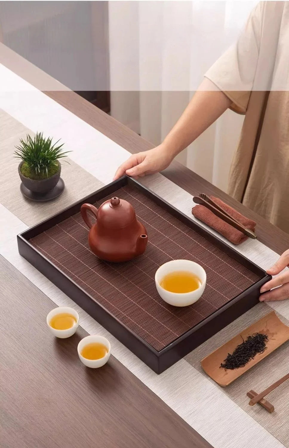 Home And Kitchen Tea Tray Portable Dishes For Tea Ta Kawi Bamboo Rectangle Wooden Tray For Chaban Tea Table Serving Trays