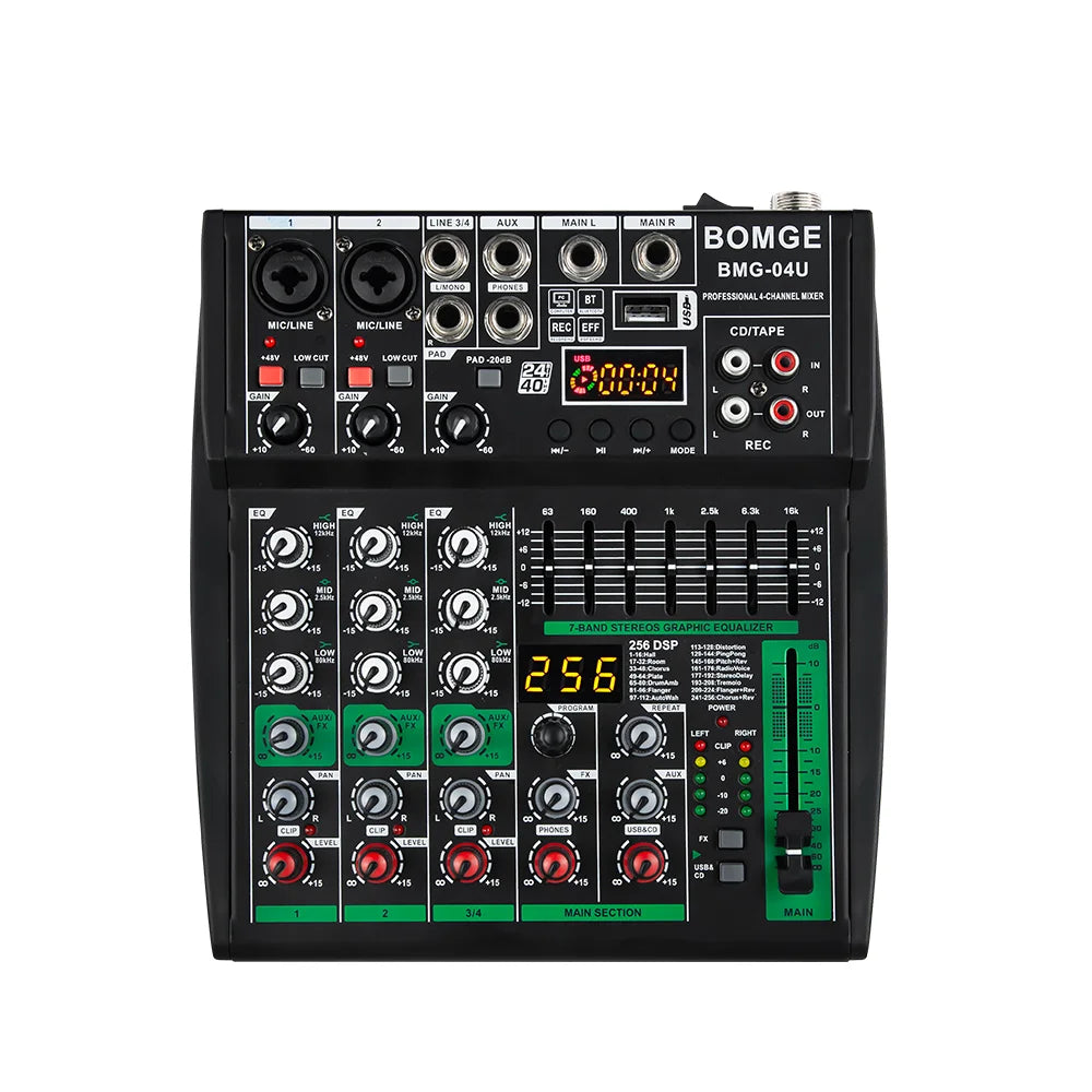 Compact Audio Mixer with 256 DSP Effects and 7 Band Master EQ