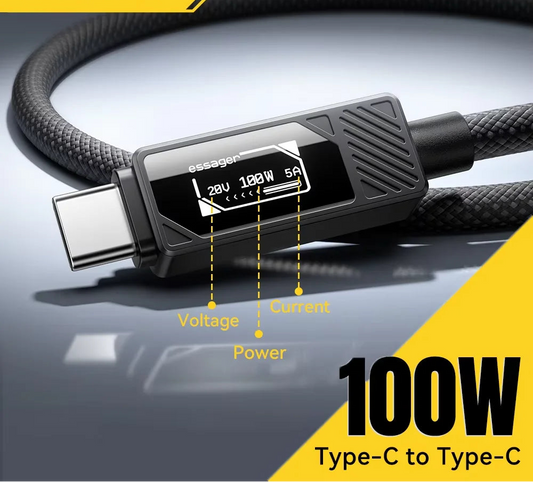 100W USB-C to USB-C Fast Charging Cable with LED Display