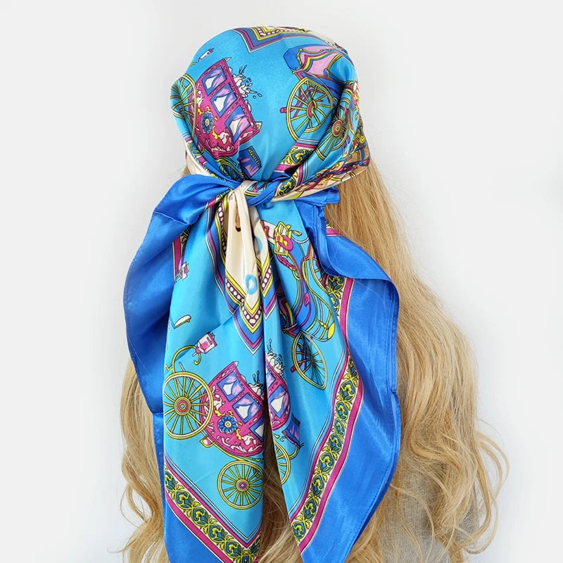 Retro Women Silk Scarf Bandanna Fashion Bohemian Pattern Square Hijab Lady Wrap Headband foulard muffler