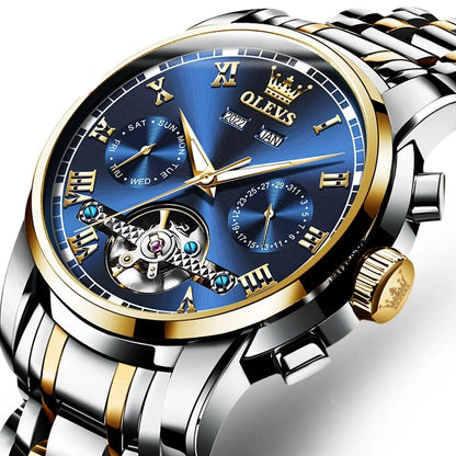 Original Automatic Watch Date Calendar Skeleton Hollow Stainless Steel Business Wristwatch Men Mechanical Watch