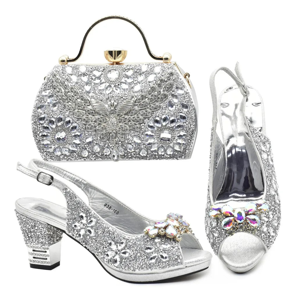 Italian Women Wedding Shoes and Bag Set Decorated with Rhinestone Women Shoe Size 43 Shoes for Women 2025