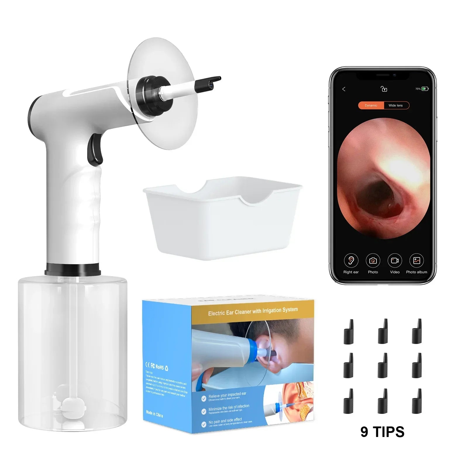 500ML Electric Visual Ear Canal Washer Tool 4 Speed Pressure Mode Earwax Removal Irrigation Kits Ear Cleaner