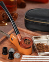 PU Leather Smoking Pipe Set, 4 in 1 Pipe Stand, Screens,Pipe Cleaners,Pipe Bit and Small Box,Wood Pipe Accessories