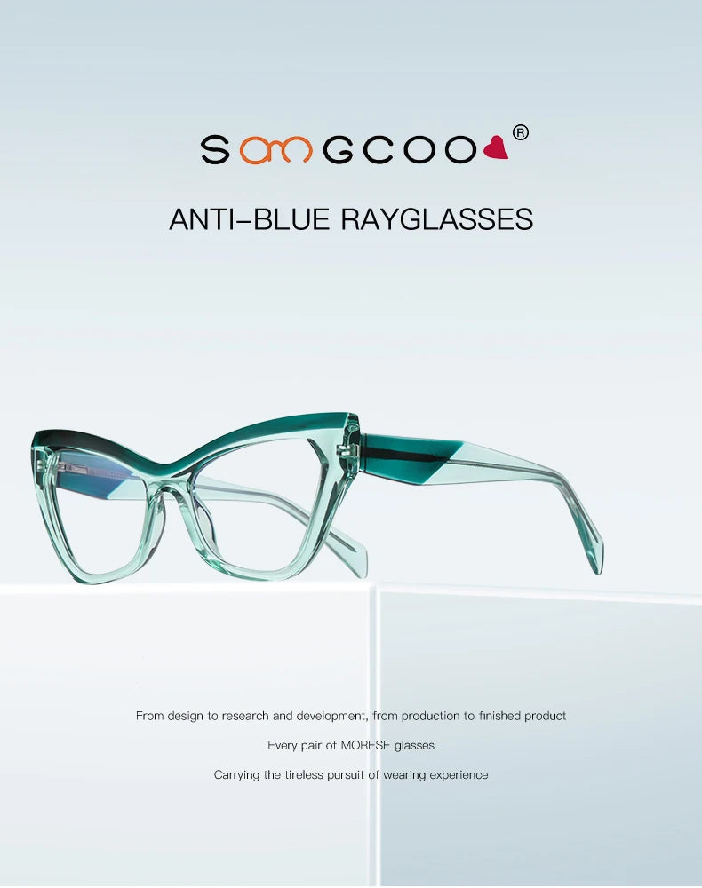 HONGMEI New Optical Prescription Computer Blue Blocking Eyeglasses Anti-Blue Light Cat-Eye Frames Customizable Reading Women