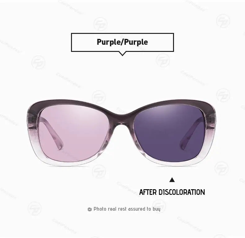 Diamond Frame Photochromic Polarized UV400 Fashion Sunglasses for Women Travel Glasses