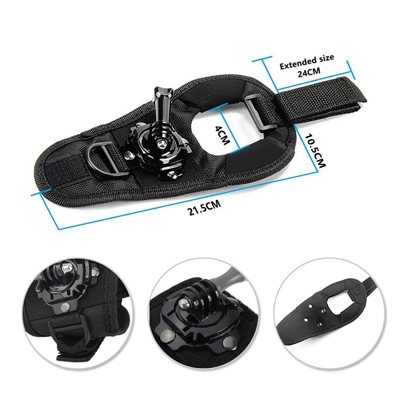 360° Rotation Action Camera Glove Wrist Strap Mount Adjustable Hand Mount for Sports Cameras